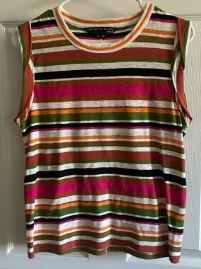 Veronica Beard Dree Striped Pima Cotton Muscle Tank Top, Size XS